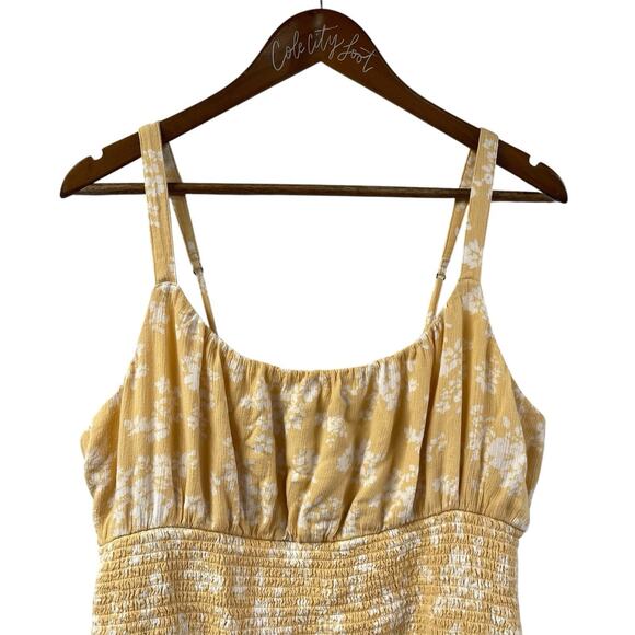 Abercrombie & Fitch Yellow Ruched Floral Mini Dress XL - Picture 2 of 7